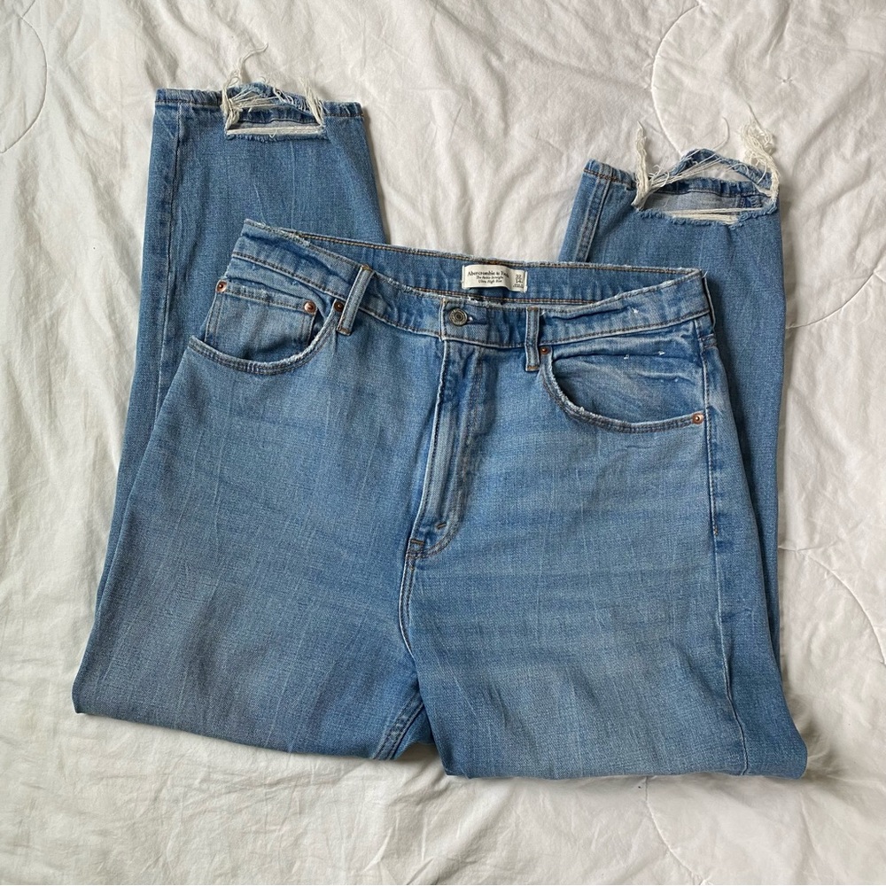 Abercrombie & Fitch Curve Love Ankle Straight Ultra High Rise Blue Jean